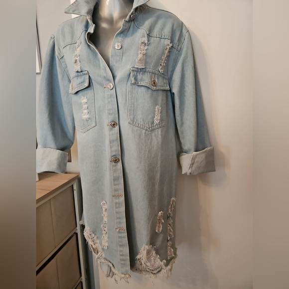 Distressed Denim Shirt Dress - Picture 2 of 5